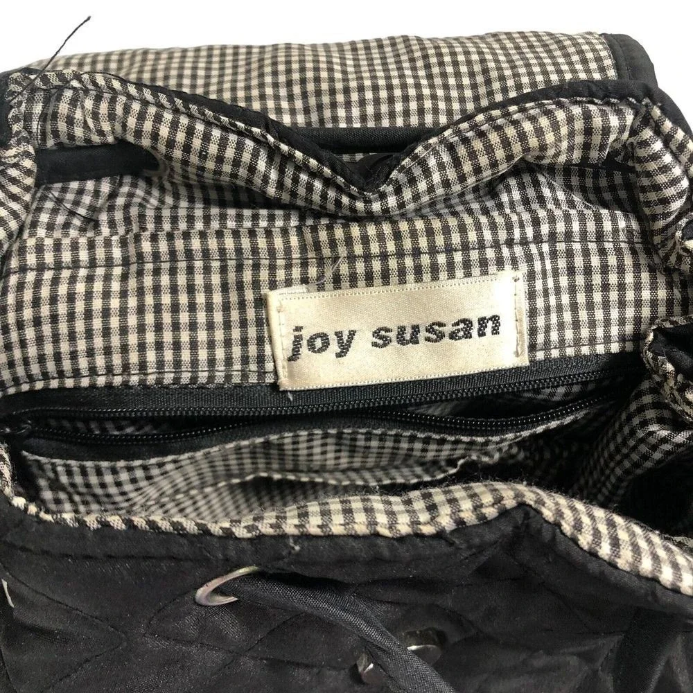 Joy Susan Black Quilted Backpack Purse Drawstring Flap Lightweight Everyday Bag